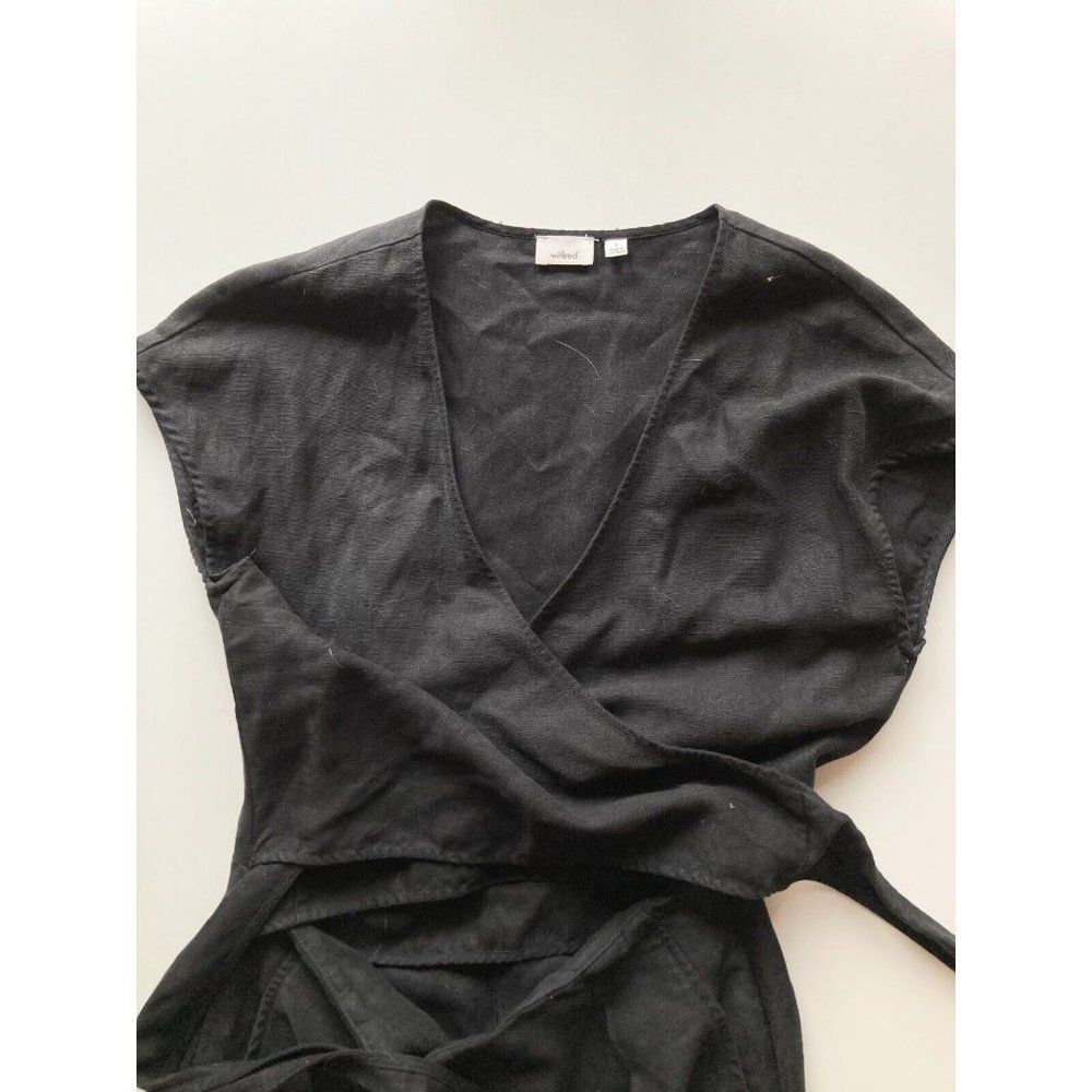 Aritzia WILFRED Brax Black Linen Lyocell Cut-Out Wrap Wide Leg Jumpsuit, Size 6 - Picture 9 of 13